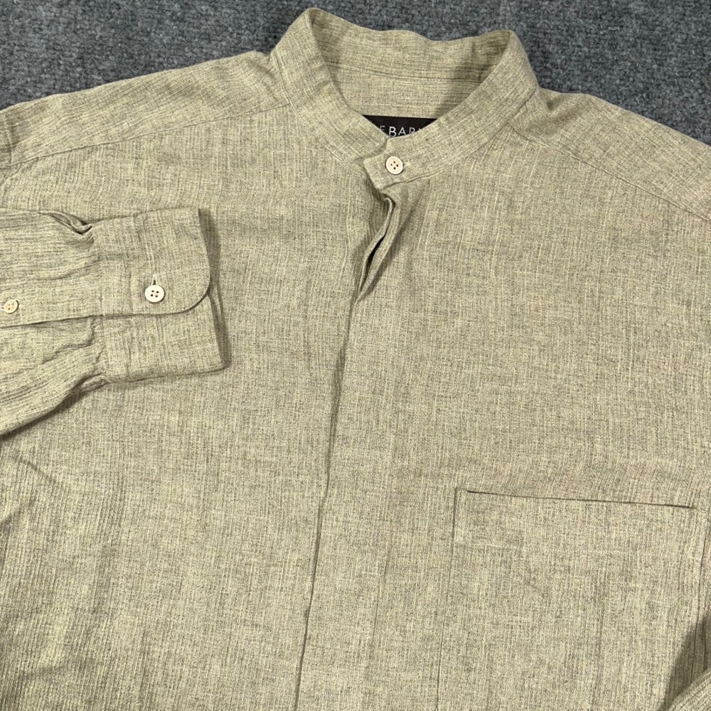Jhane Barnes Banded Blade Collar Button Down Shirt Mens Large Viscose Cotton Tan